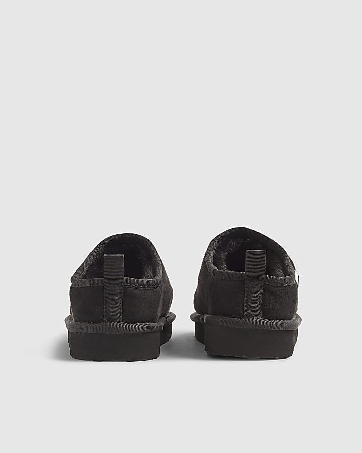 Boys Black Faux Suede Snug Slippers