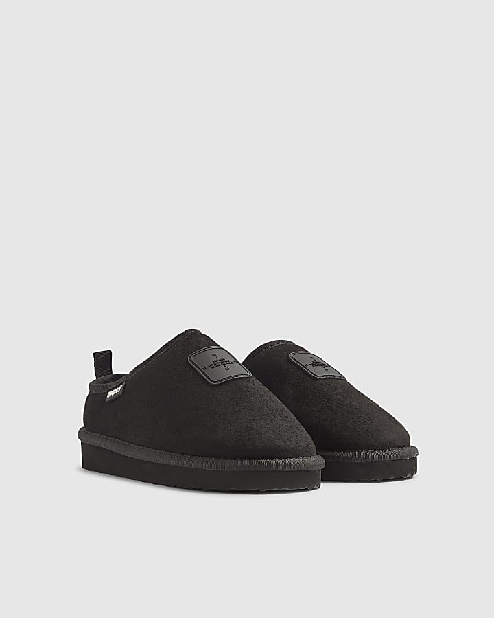 Boys Black Faux Suede Snug Slippers