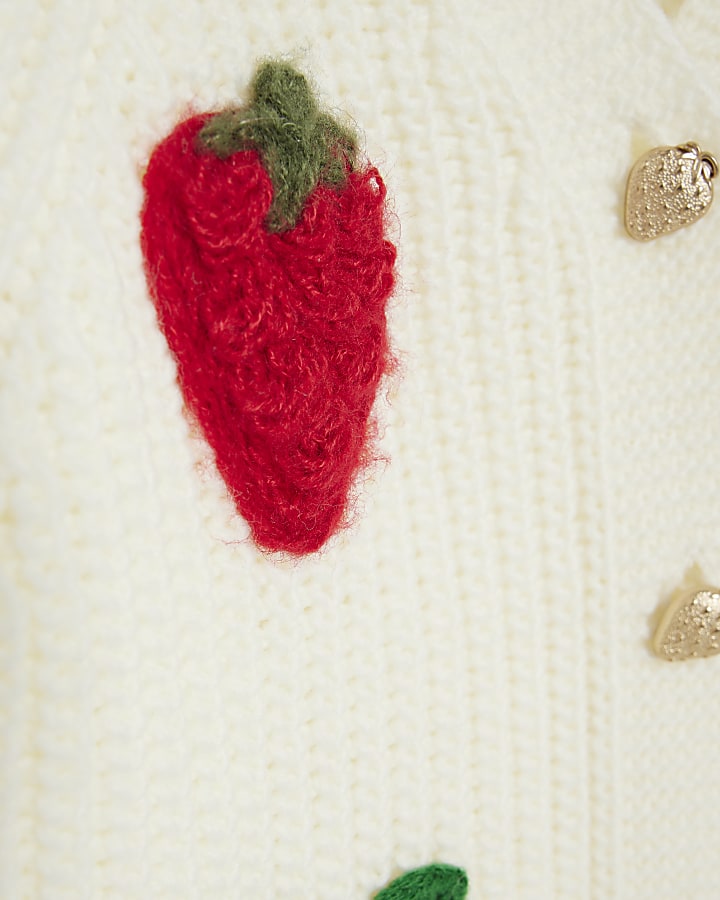 Mini Girls Cream Knitted 3D Fruit Cardigan