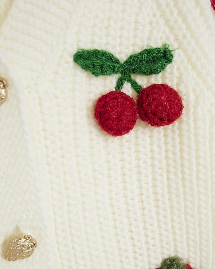 Mini Girls Cream Knitted 3D Fruit Cardigan
