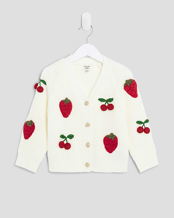 Mini Girls Cream Knitted 3D Fruit Cardigan