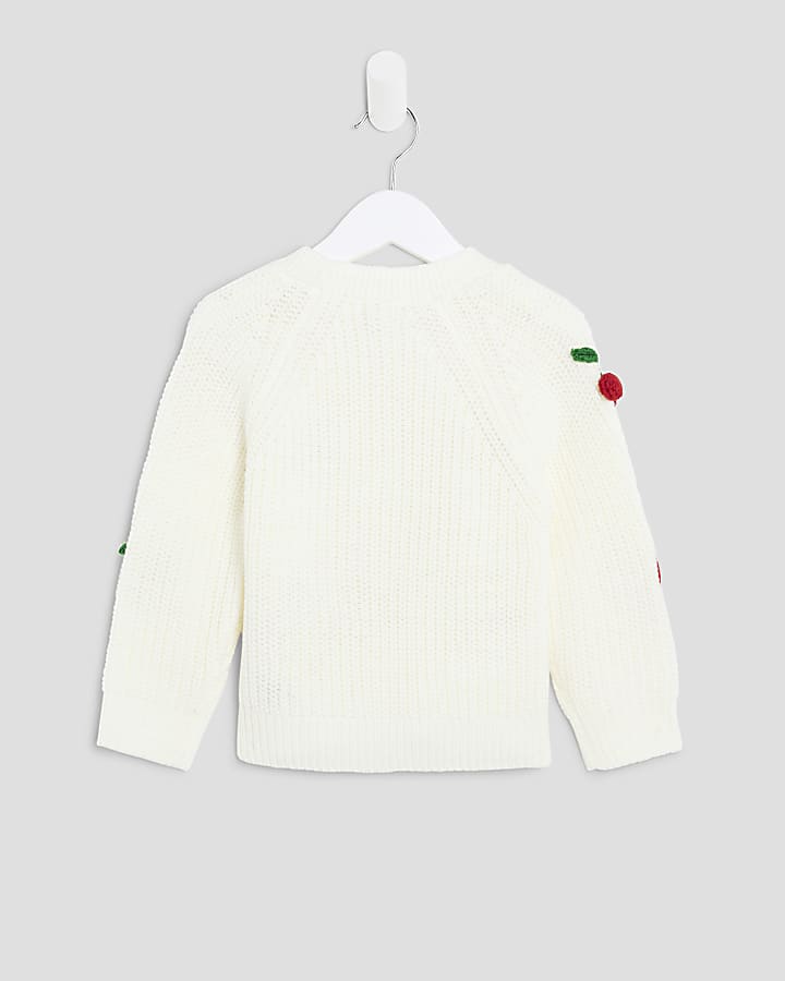 Mini Girls Cream Knitted 3D Fruit Cardigan