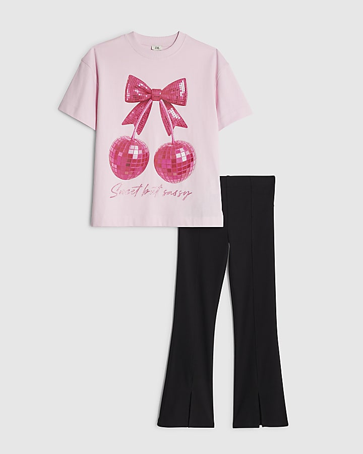 Girls Pink Bow T-Shirt Set