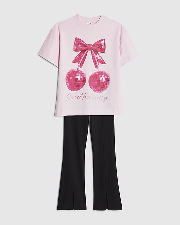 Girls Pink Bow T-Shirt Set
