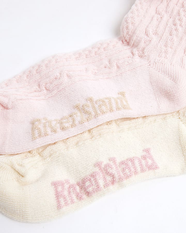 Mini Girls Pink Pack Of 2 Bow Ankle Socks
