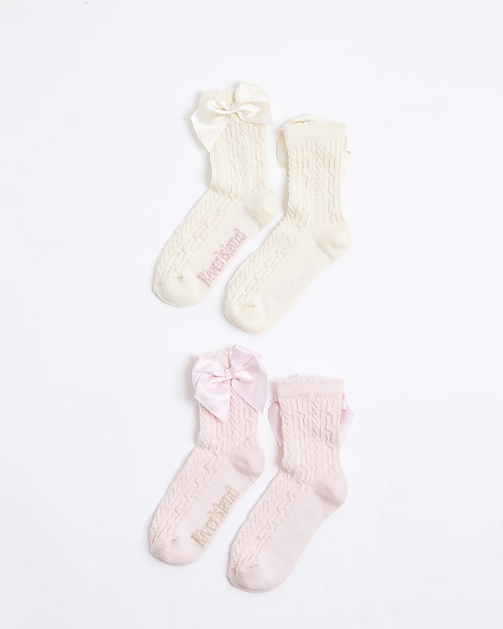 Mini Girls Pink Pack Of 2 Bow Ankle Socks