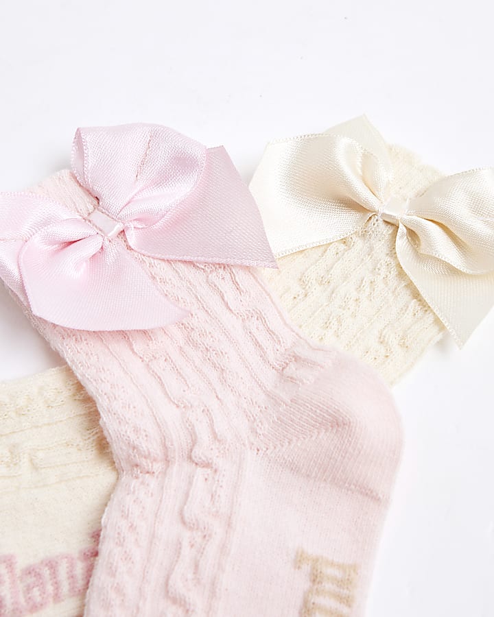 Mini Girls Pink Pack Of 2 Bow Ankle Socks