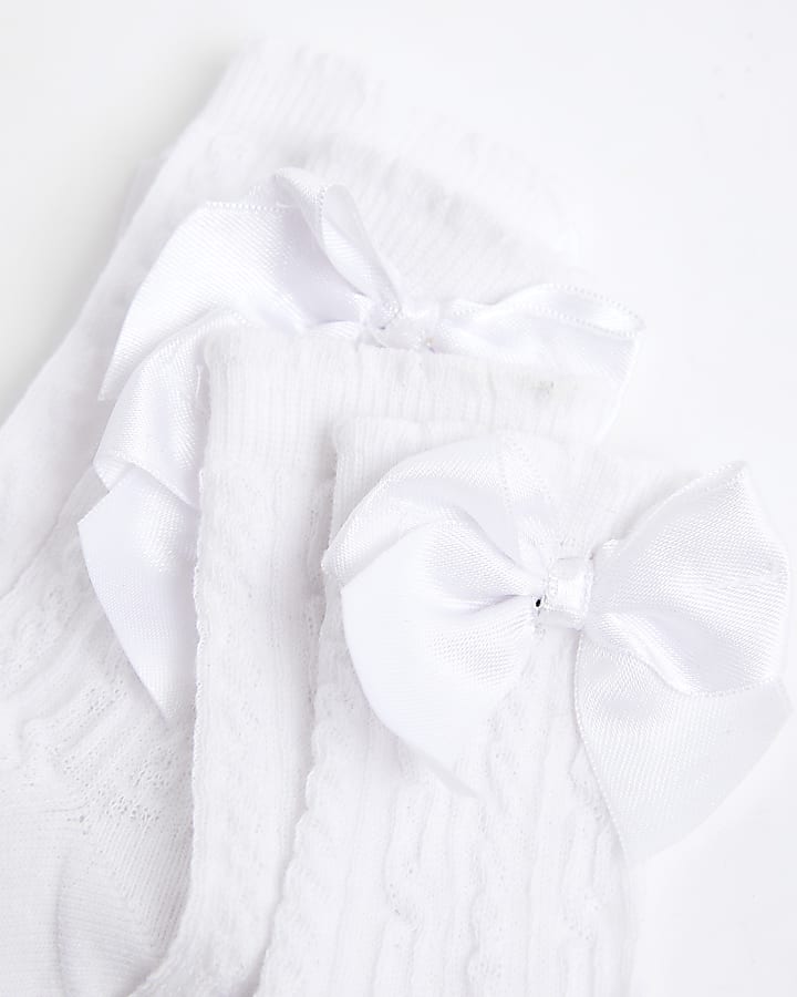 Mini Girls White Pack Of 2 Bow Ankle Socks