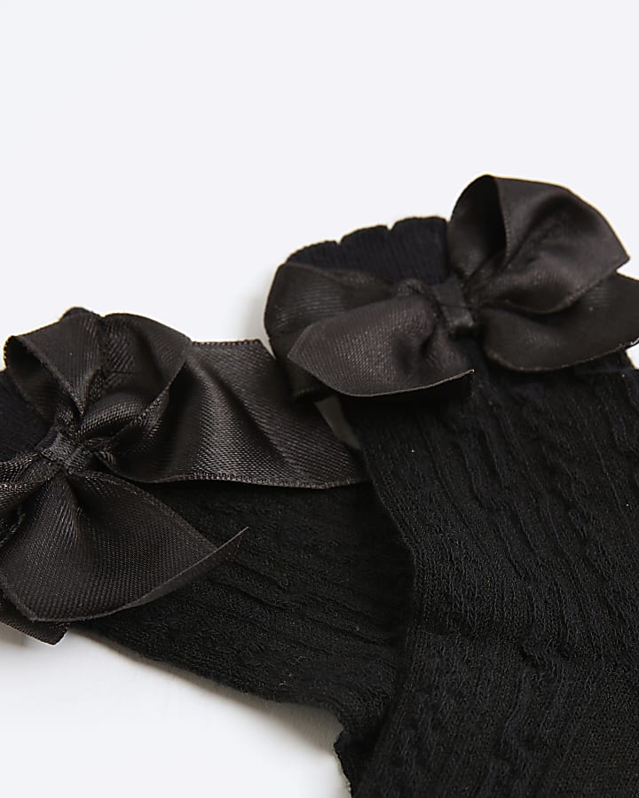 Mini Girls Black Pack Of 2 Bow Ankle Socks