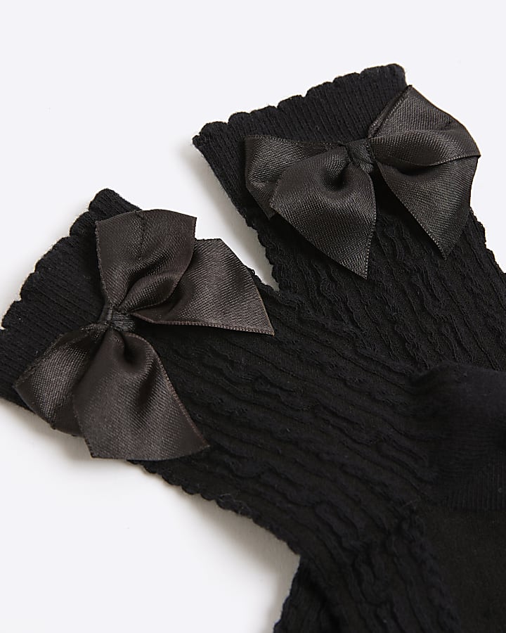 Girls Black Pack Of 2 Bow Back Ankle Socks