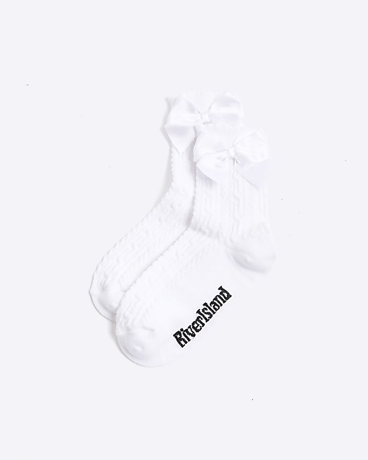 Girls White Pack Of 2 Bow Back Ankle Socks