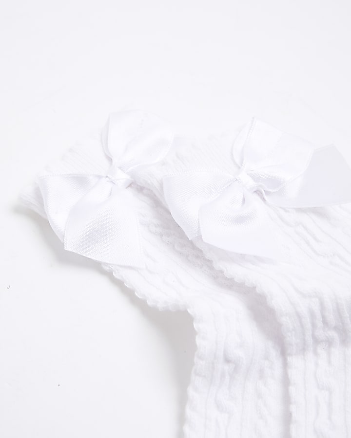 Girls White Pack Of 2 Bow Back Ankle Socks