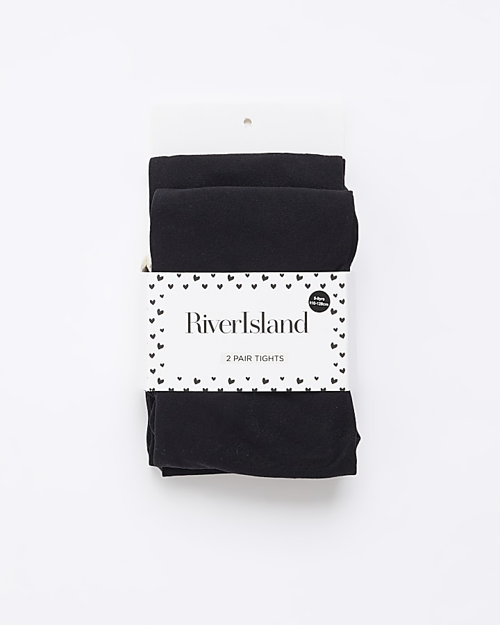 Girls Black Pack Of 2 Tights