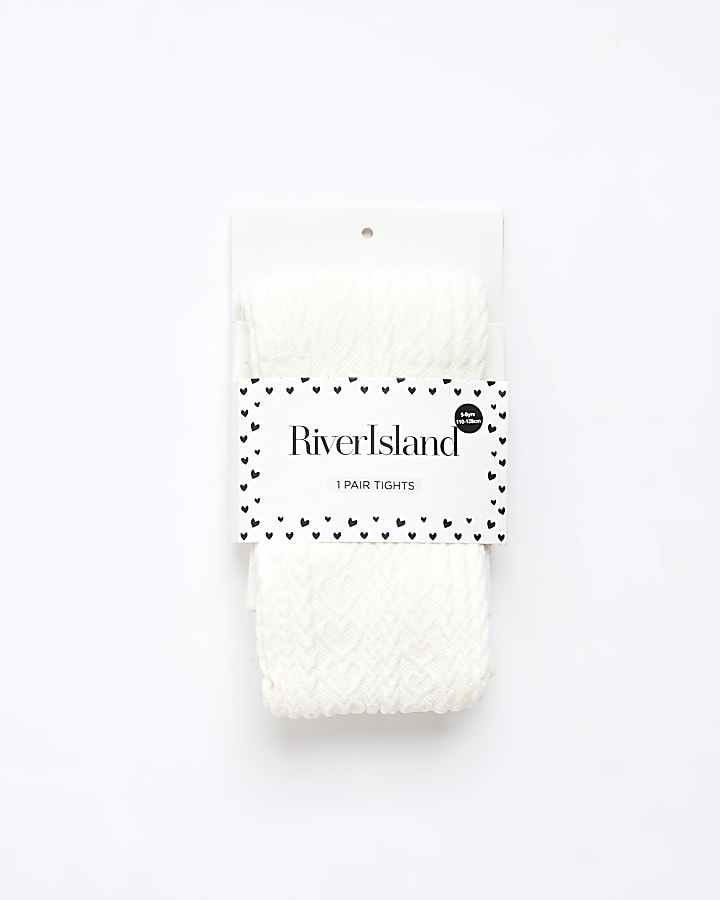 Girls Cream Heart Cable Knit Tights