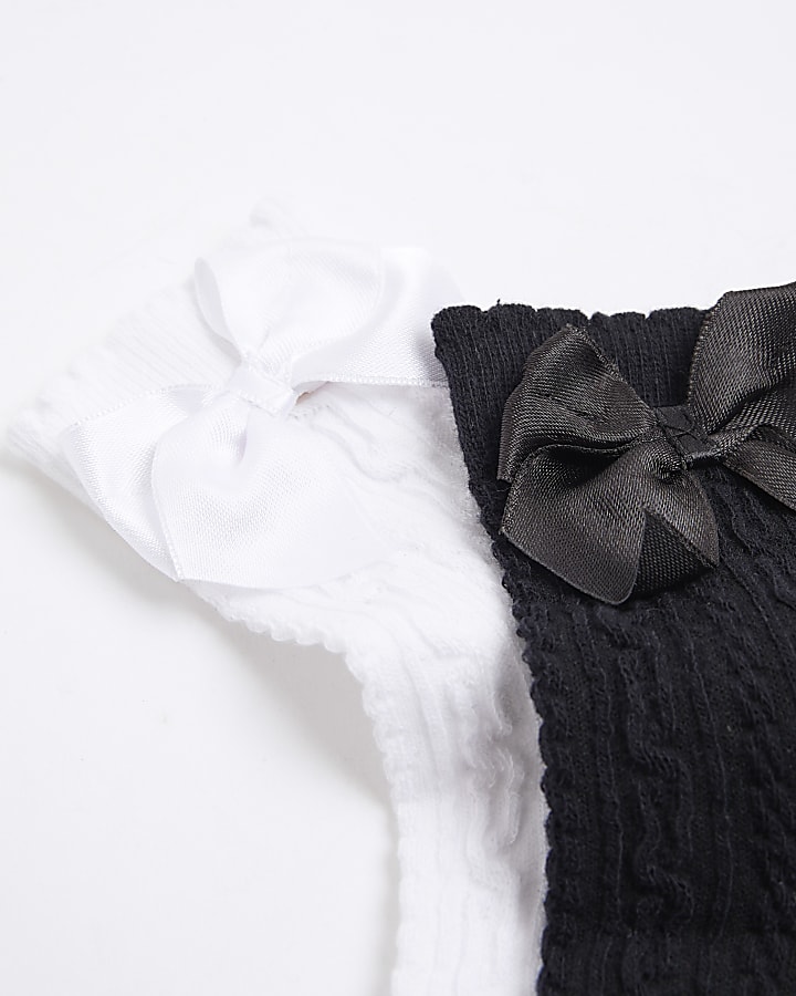 Girls 2 Pack Mono Bow Back Socks
