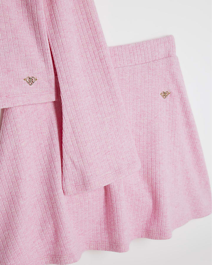 Girls Pink Cosy Top And Skort Set