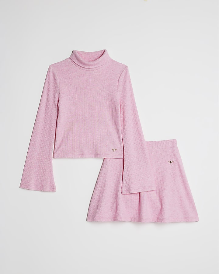 Girls Pink Cosy Top And Skort Set