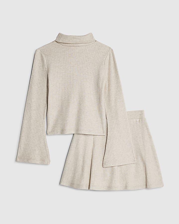 Girls Beige Cosy Top And Skort Set
