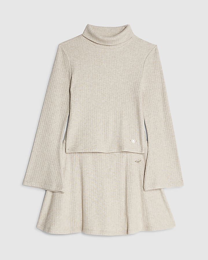 Girls Beige Cosy Top And Skort Set