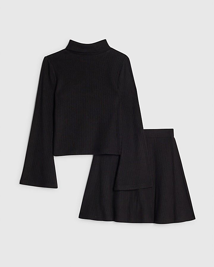 Girls Black Top And Skort Set