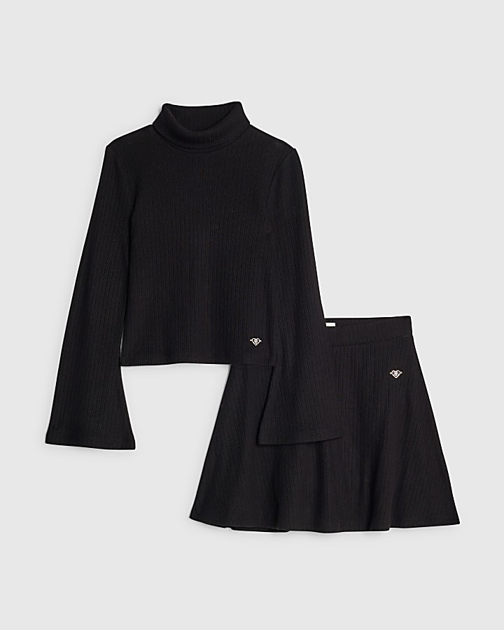 Girls Black Top And Skort Set