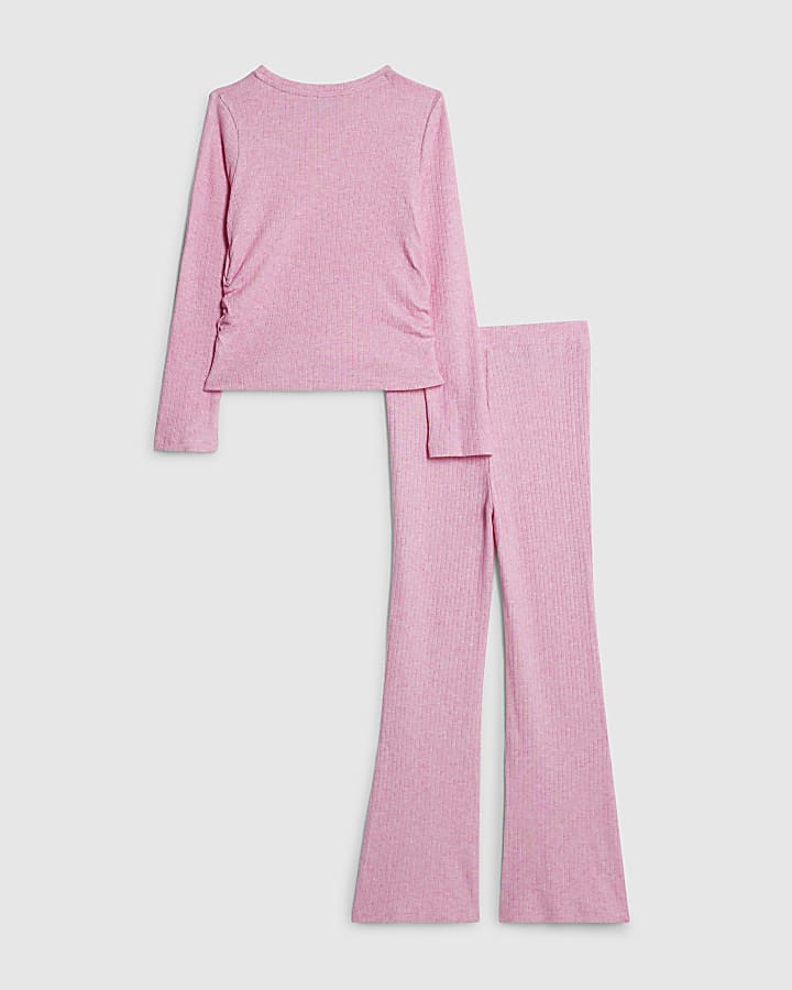 Girls Pink Ruched Cosy Top Set