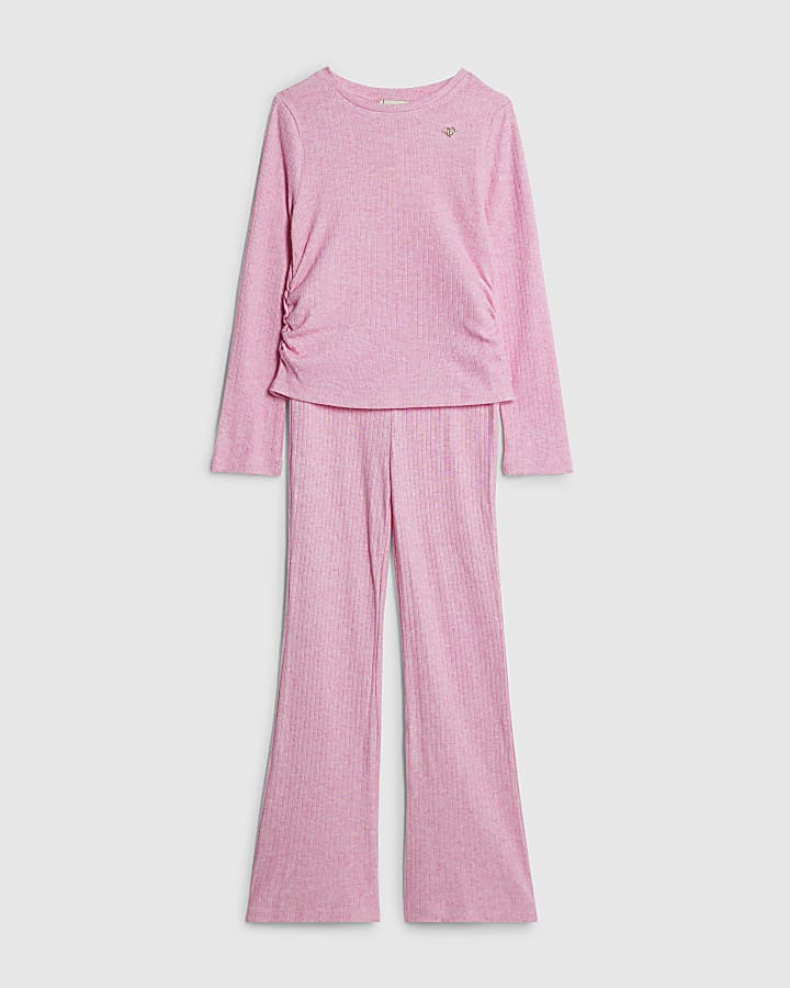 Girls Pink Ruched Cosy Top Set