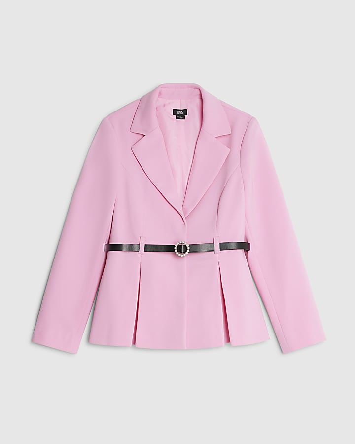 Girls Pink Belted Blazer