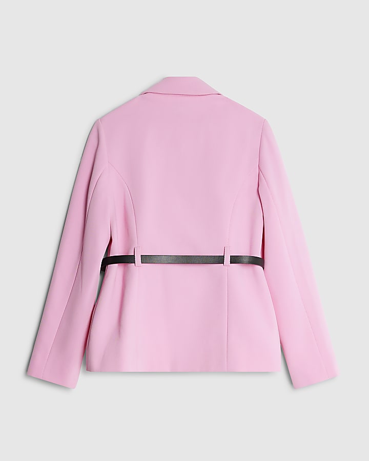 Girls Pink Belted Blazer