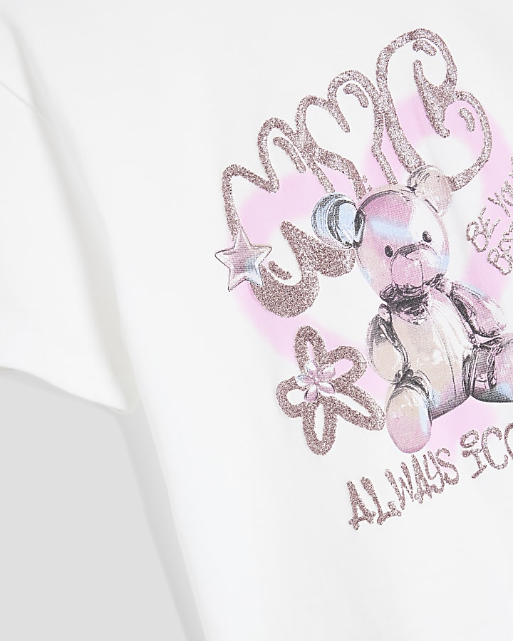 Mini Girls White Graffiti Bear T-Shirt