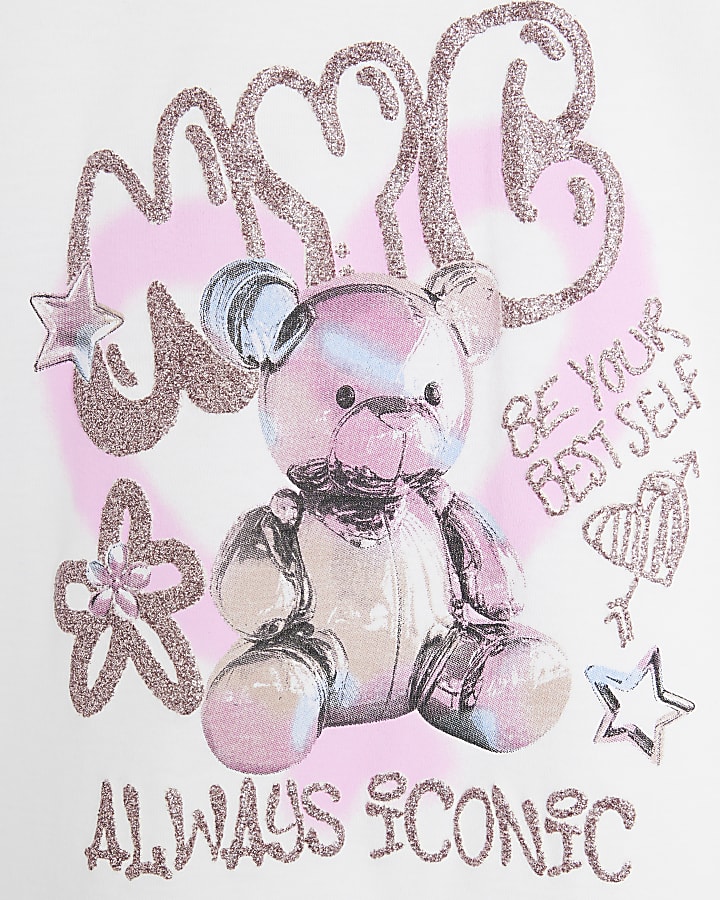 Mini Girls White Graffiti Bear T-Shirt