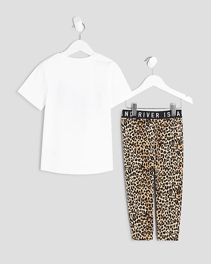 Mini Girls White Leopard Bow Leggings Set