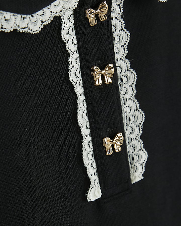 Mini Girls Black Lace Collar Sweatshirt Set