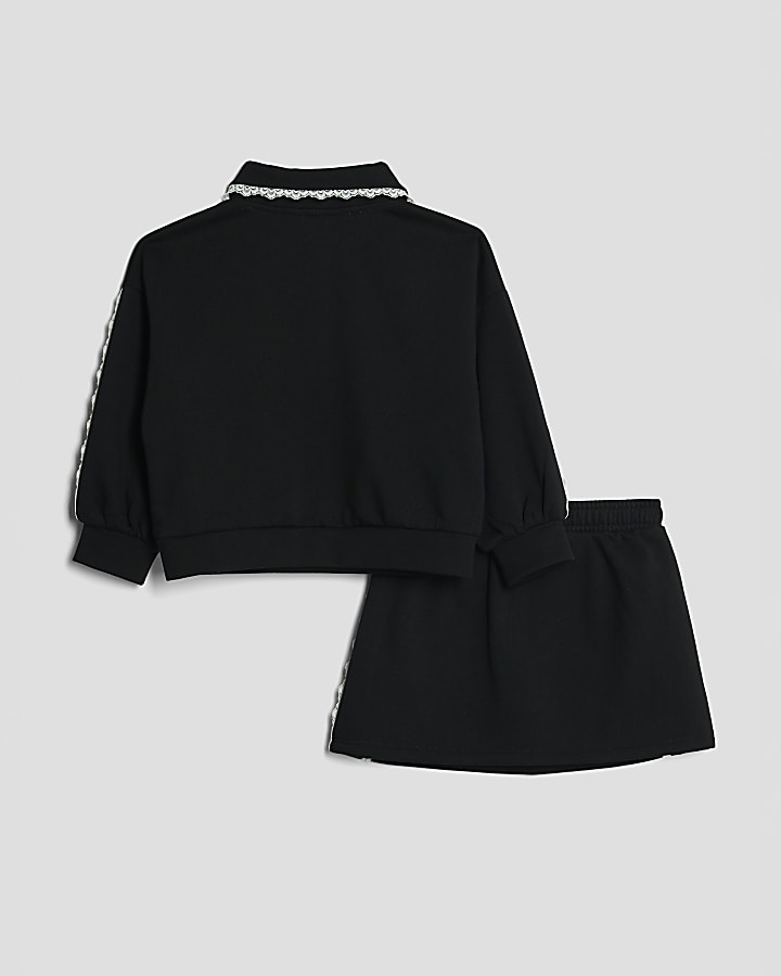Mini Girls Black Lace Collar Sweatshirt Set