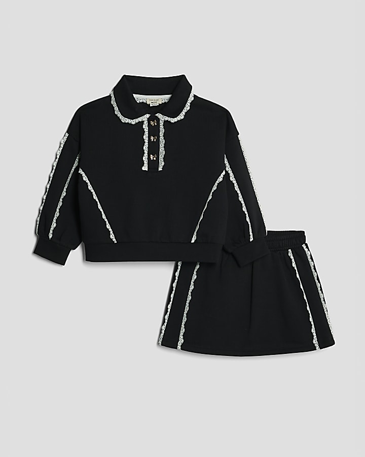 Mini Girls Black Lace Collar Sweatshirt Set