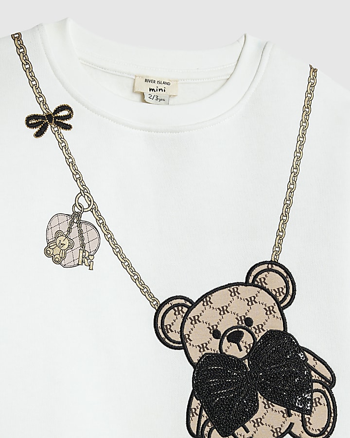 Mini Girls White Bear Sequin Sweatshirt Set