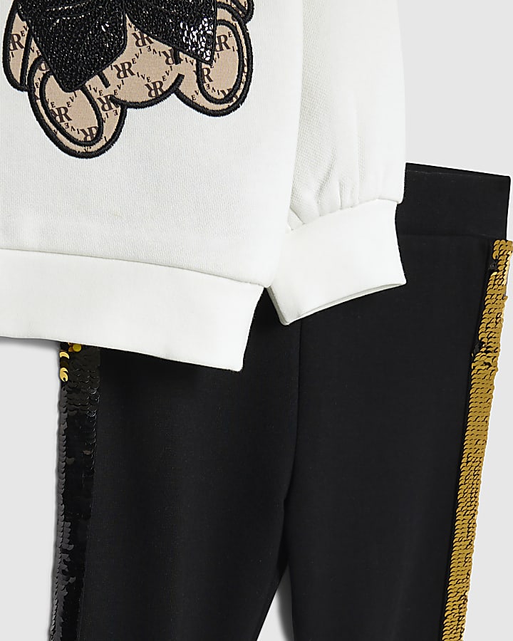 Mini Girls White Bear Sequin Sweatshirt Set