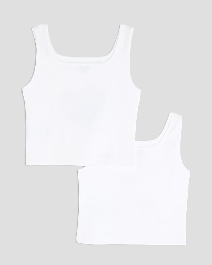 Girls White Cherry And Bow Set Of 2 Tank Tops