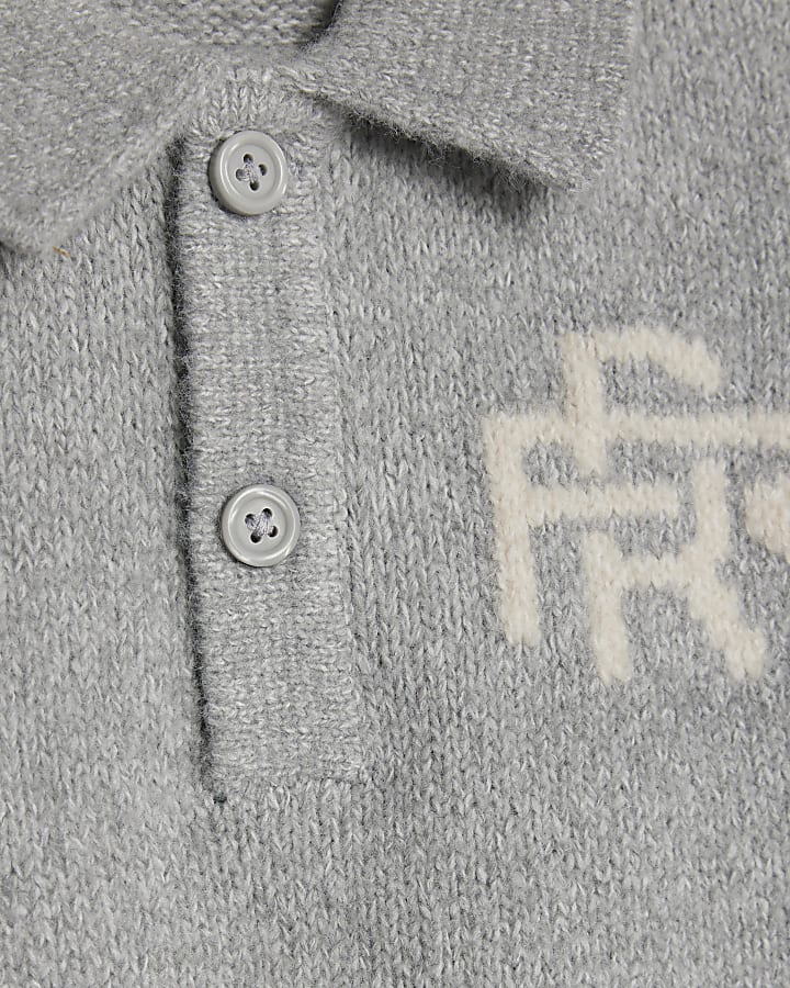 Mini Boys Grey Collared Polo Jumper