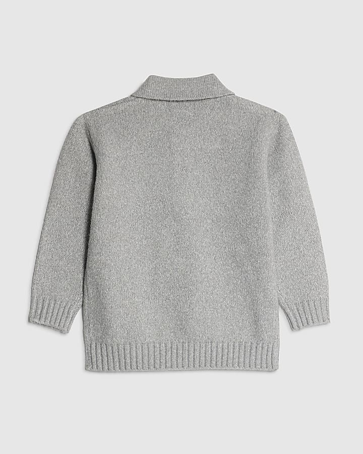Mini Boys Grey Collared Polo Jumper