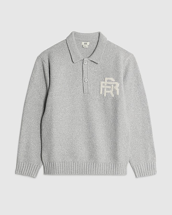 Boys Grey Knit RR Polo Shirt