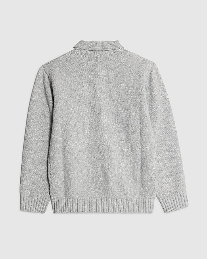 Boys Grey Knit RR Polo Shirt
