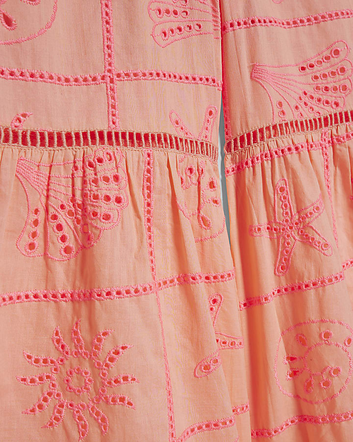 Girls Coral Tiered Broderie Top Set
