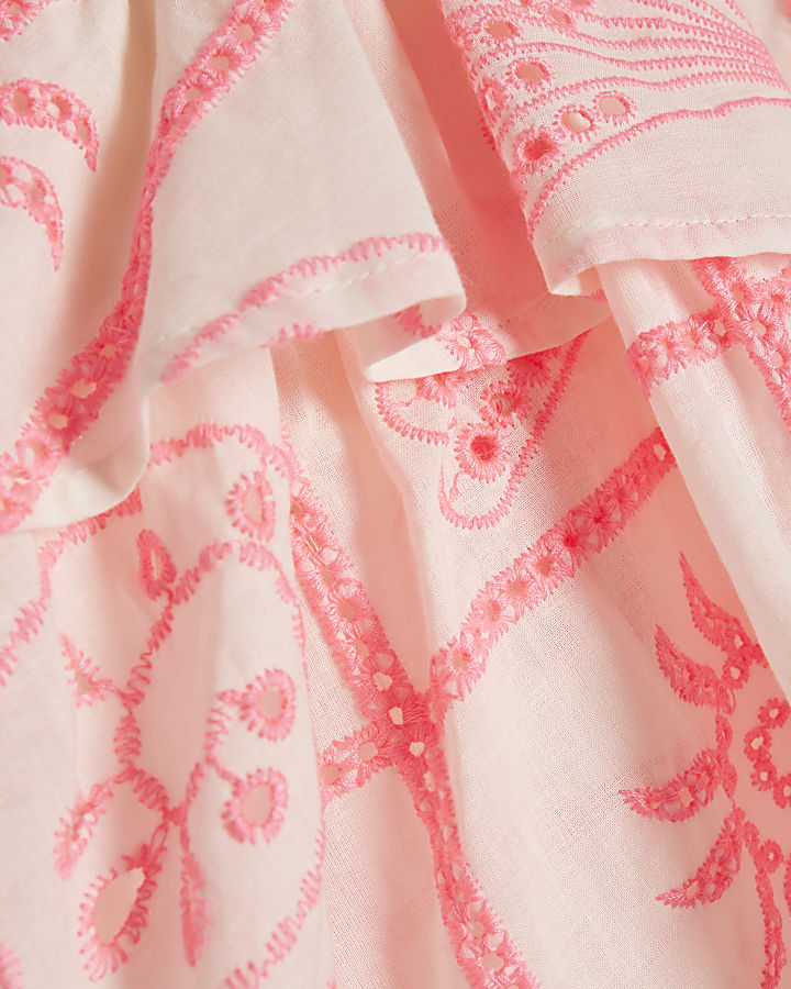 Girls Cream Tiered Broderie Top Set