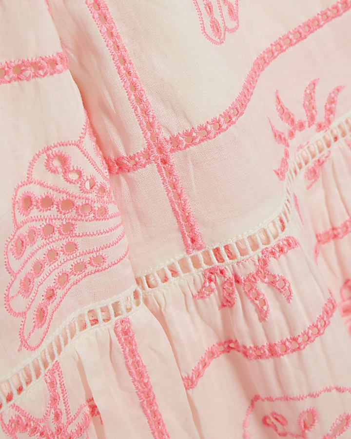 Girls Cream Tiered Broderie Top Set