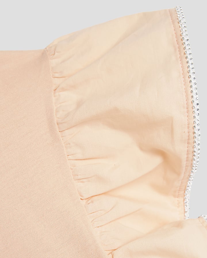Coral Diamante Bow Frill T-shirt