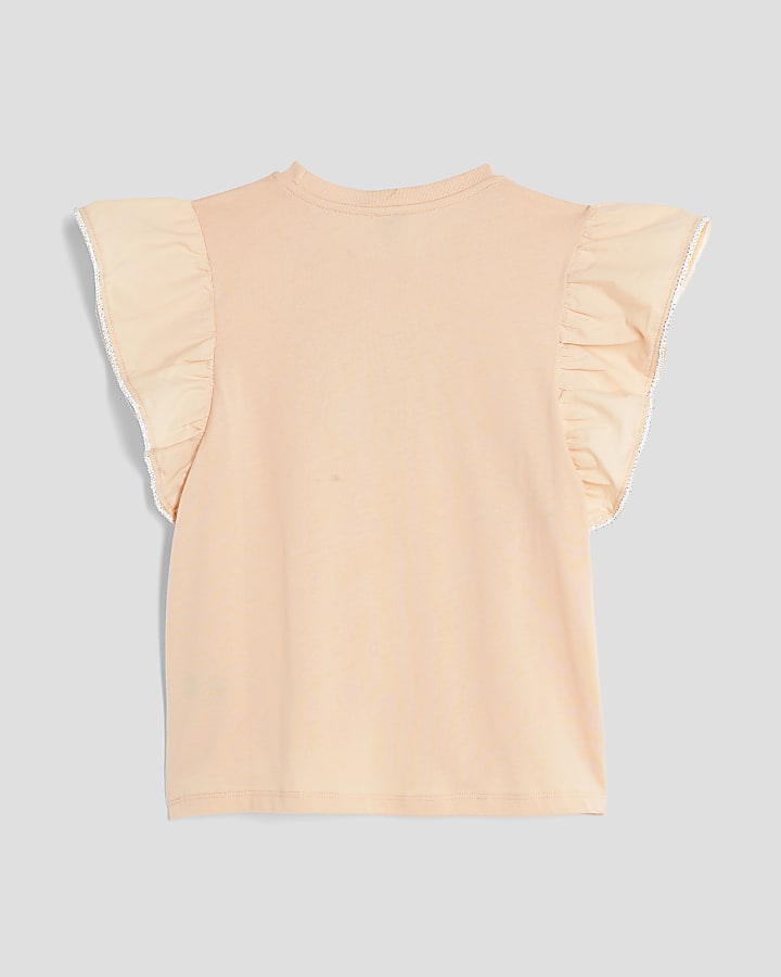 Coral Diamante Bow Frill T-shirt