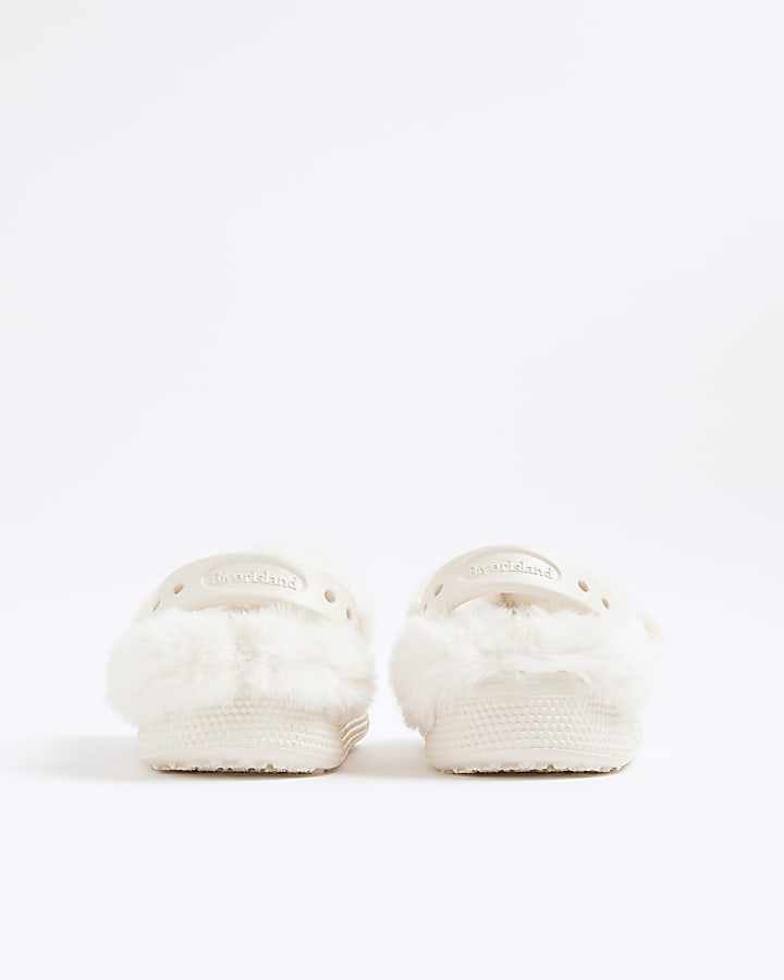 Mini Girls Cream Bow Fur Lined Clogs