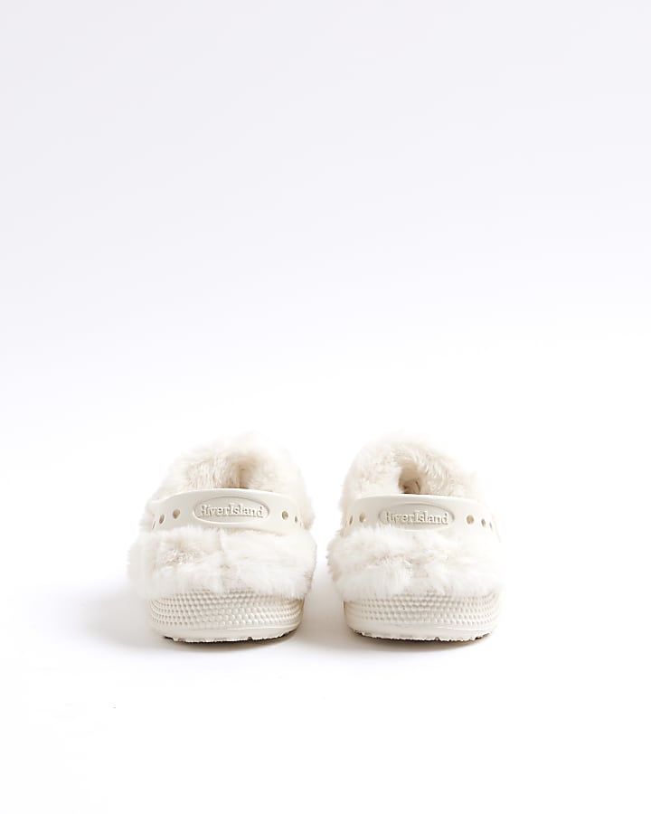 Girls Cream Faux Fur Lined Gem Clogs