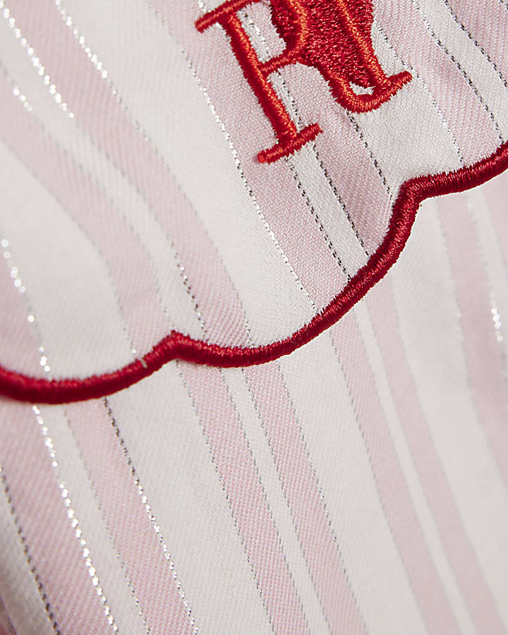 Mini Girls Pink Stripe Scallop Collar Pyjamas